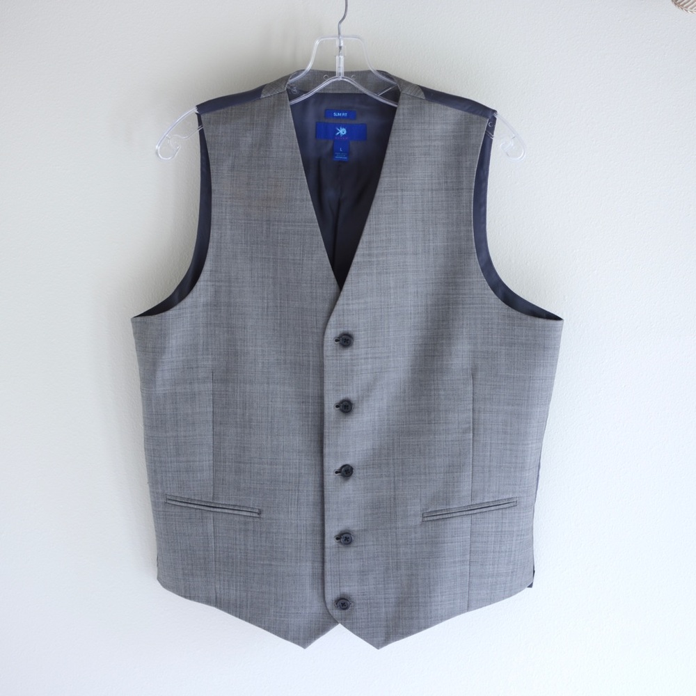 Egara Vest 100% Wool Slim Fit Wedding Suit Gray Mens L
